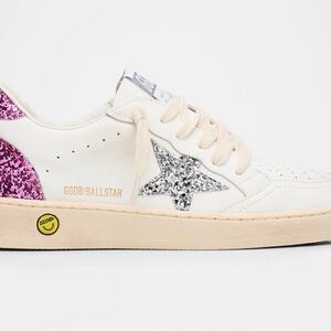 Golden Goose Kids White Sneakers with Silver Star and Pink Heel